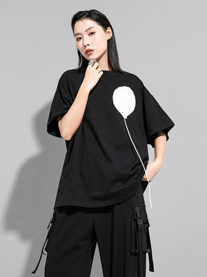 Women's Black Graphic Round Neck T Shirt
