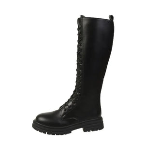 Womens Black Knee High Lace Up Boots