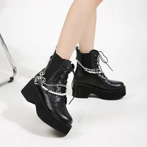 Womens Black Lace Up Ankle Boots