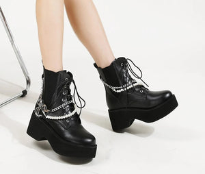 Womens Black Lace Up Ankle Boots