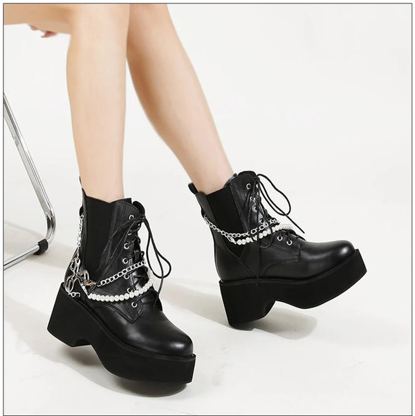 Womens Black Lace Up Ankle Boots