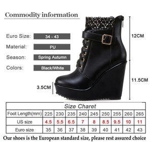 Women's Black Lace Up Wedge Boots