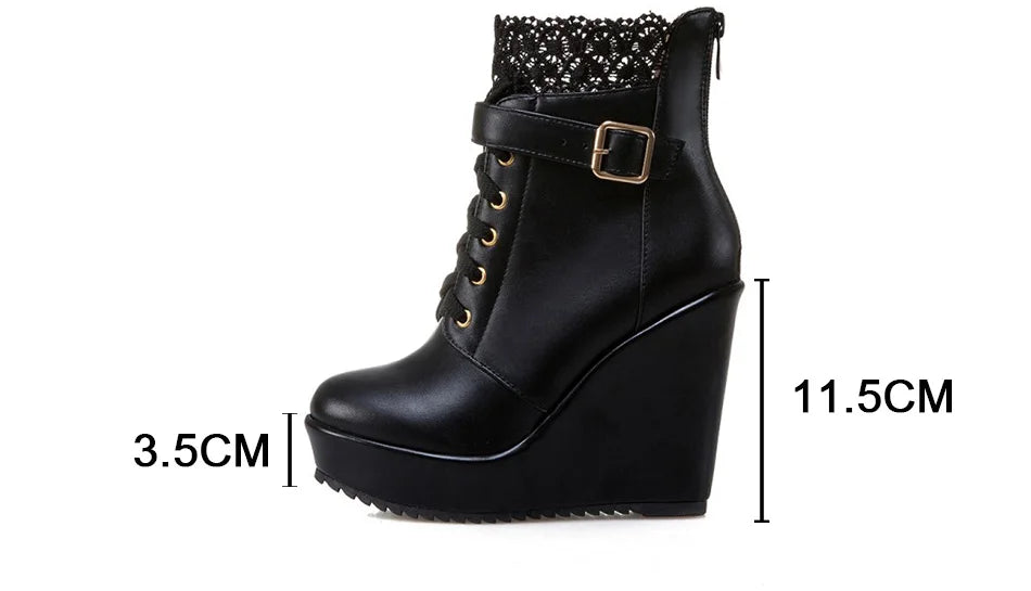 Women's lace up wedge top boots