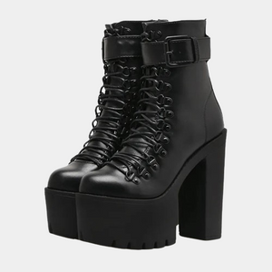 Women's Black Leather Lace-up Boots