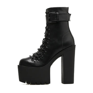 Women's Black Leather Lace-up Boots