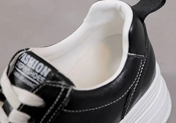 Womens Black Leather Platform Sneakers