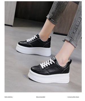 Womens Black Leather Platform Sneakers