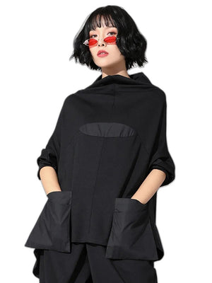 Women's Black Loose Pocket T-shirt - product view on white background