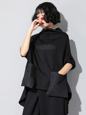 Women's Black Loose Pocket T-shirt