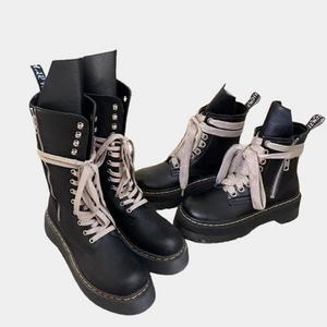 Womens Black Mid Calf Lace Up Boots