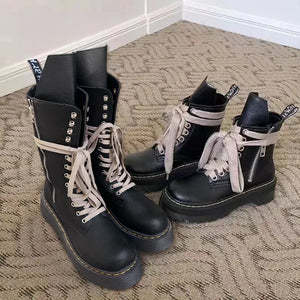 Womens Black Mid Calf Lace Up Boots