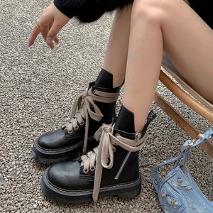 Womens Black Mid Calf Lace Up Boots