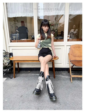 Womens Black Mid Calf Lace Up Boots