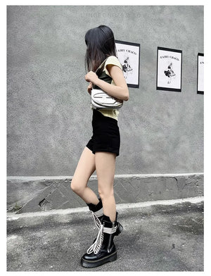 Womens Black Mid Calf Lace Up Boots