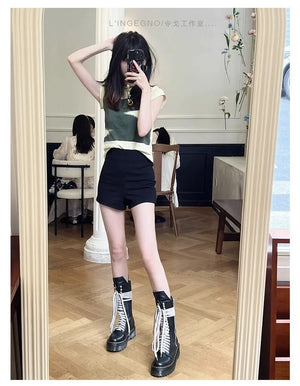 Womens Black Mid Calf Lace Up Boots