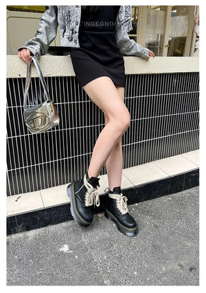 Womens Black Mid Calf Lace Up Boots