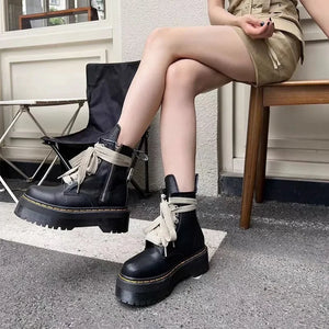 Womens Black Mid Calf Lace Up Boots