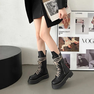 Womens Black Mid Calf Lace Up Boots