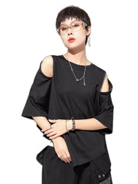 Women's Black Off Shoulder Plus Size T-shirts - product view on white background