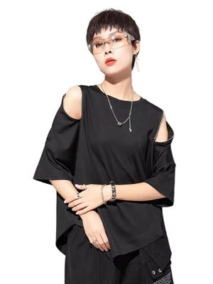 Women's Black Off Shoulder Plus Size T-shirts