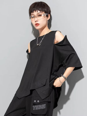 Women's Black Off Shoulder Plus Size T-shirts