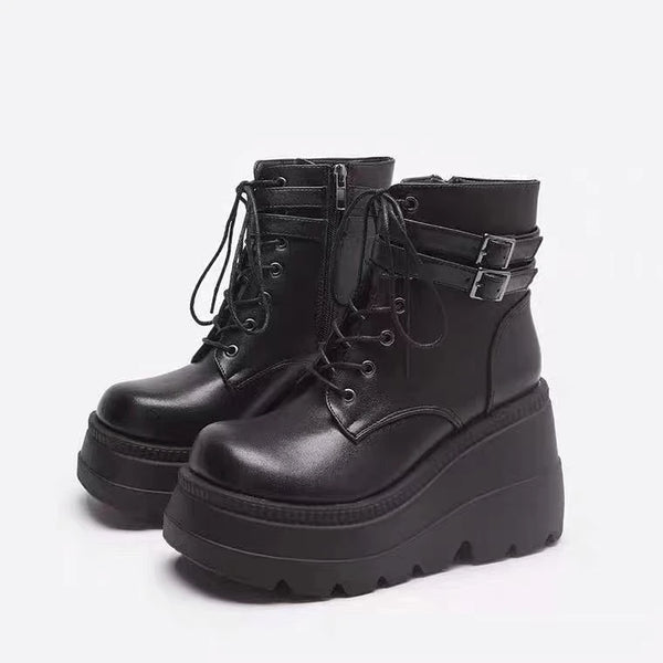 Womens Black Patent Leather Lace Up Boots