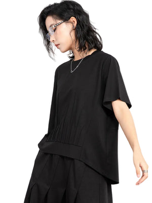 Women's black Pleated oversized T-shirt