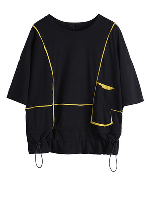 Women's Black Pocket T-shirt with Round Neck