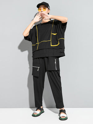 Women's Black Pocket T-shirt with Round Neck