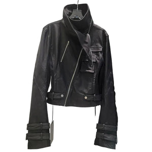 Women's Black PU Leather Jacket Slim