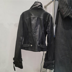 Women's Black PU Leather Jacket Slim