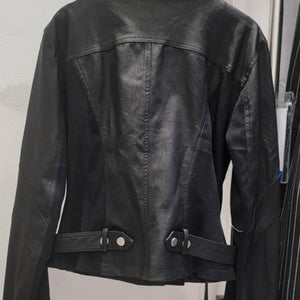 Women's Black PU Leather Jacket Slim
