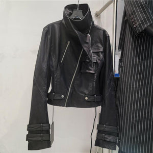Women's Black PU Leather Jacket Slim