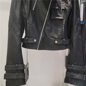Women's Black PU Leather Jacket Slim