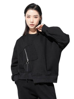 Womens Black Pullover Sweatshirt - product view on white background