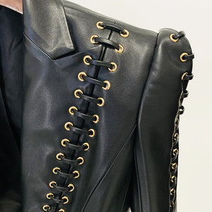 Women's Black Rivet PU Leather Jacket