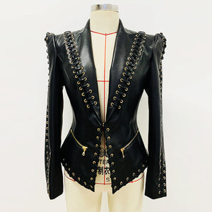 Women's Black Rivet PU Leather Jacket