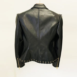 Women's Black Rivet PU Leather Jacket