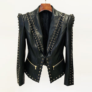 Women's Black Rivet PU Leather Jacket