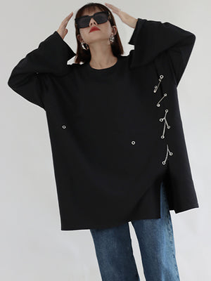 Women's Black Side Slit Irregular Oversized T-shirt