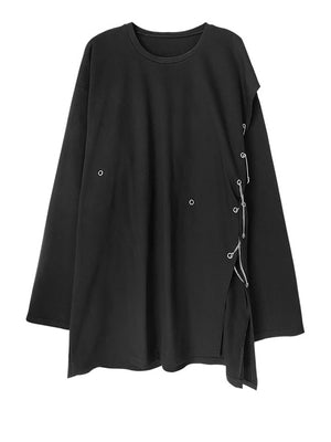 Women's Black Side Slit Irregular Oversized T-shirt