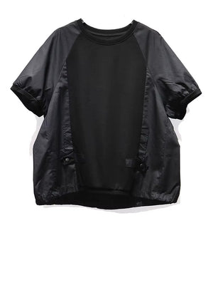 Women's Black Spliced Oversized T-shirt