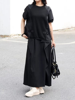Women's Black Spliced Oversized T-shirt