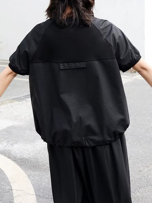Women's Black Spliced Oversized T-shirt