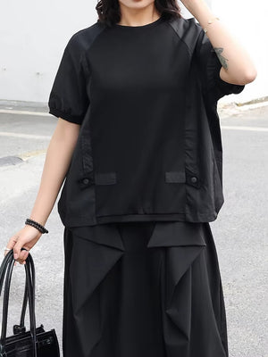 Women's Black Spliced Oversized T-shirt
