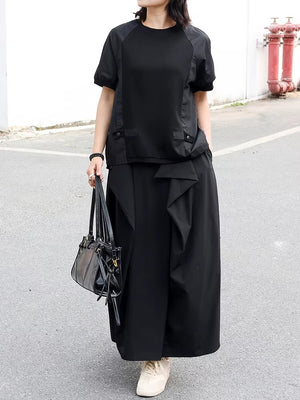 Women's Black Spliced Oversized T-shirt