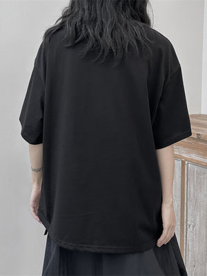 Women's Black T-shirt White Flower Ruffles