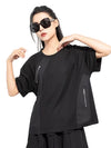 Women's Black Zipper T-shirt with Round Neck