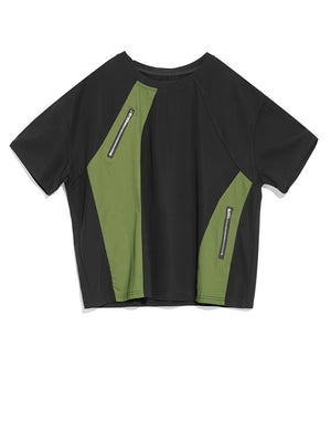 Women's Black Zipper T-shirt with Round Neck