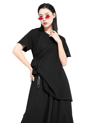 Women's Drawstring Oversized Black T-shirt